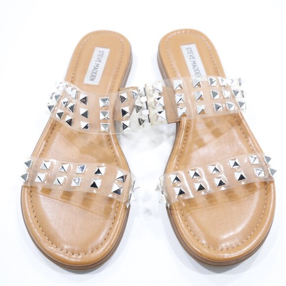 Steve Madden Unini Clear & Silver Studded Flat Slide Sandals - 8.5 - Picture 6 of 7